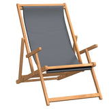 Folding Beach Chair Solid Wood Teak Grey - Front View