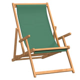 Folding Beach Chair Solid Wood Teak Green - Front View