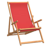 Folding Beach Chair Solid Wood Teak Red - Front View