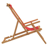 Folding Beach Chair Solid Wood Teak Red - Top-Down View