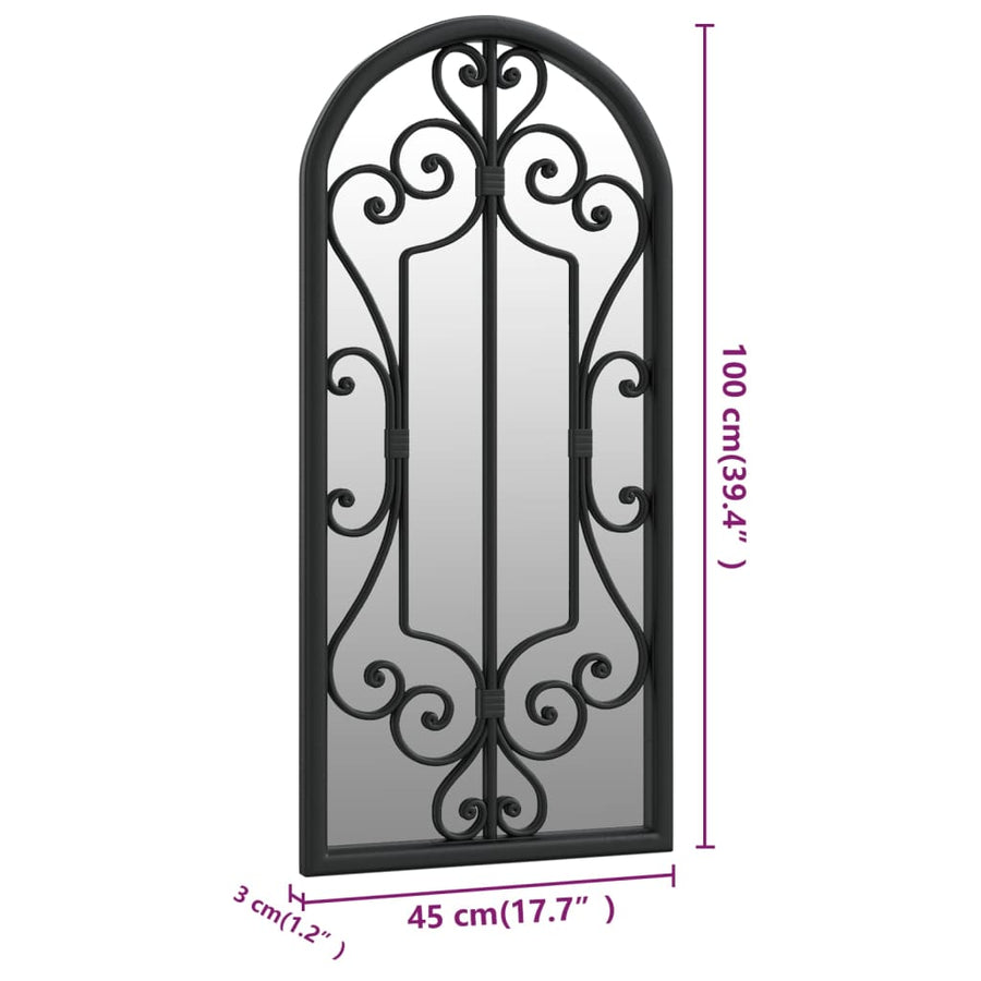 Garden Mirror Black 100x45 cm Iron for Outdoor Use