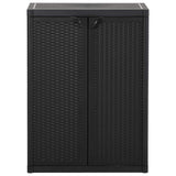 Garden Storage Cabinet Black 65x45x88 cm PP Rattan - Front View