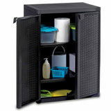 Garden Storage Cabinet Black 65x45x88 cm PP Rattan - 45-Degree Angle