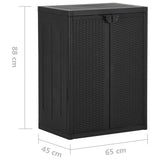 Garden Storage Cabinet Black 65x45x88 cm PP Rattan - Low Angle