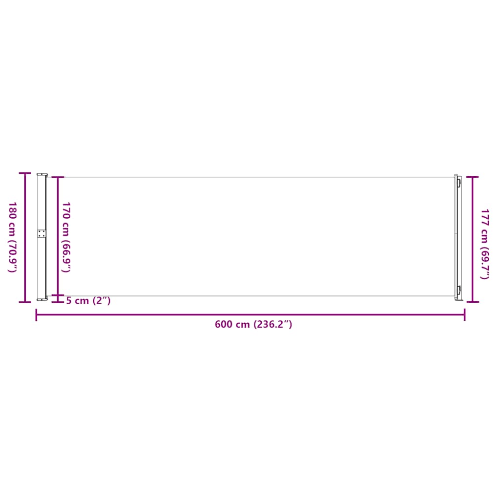 Patio Retractable Side Awning 180x600 cm Cream