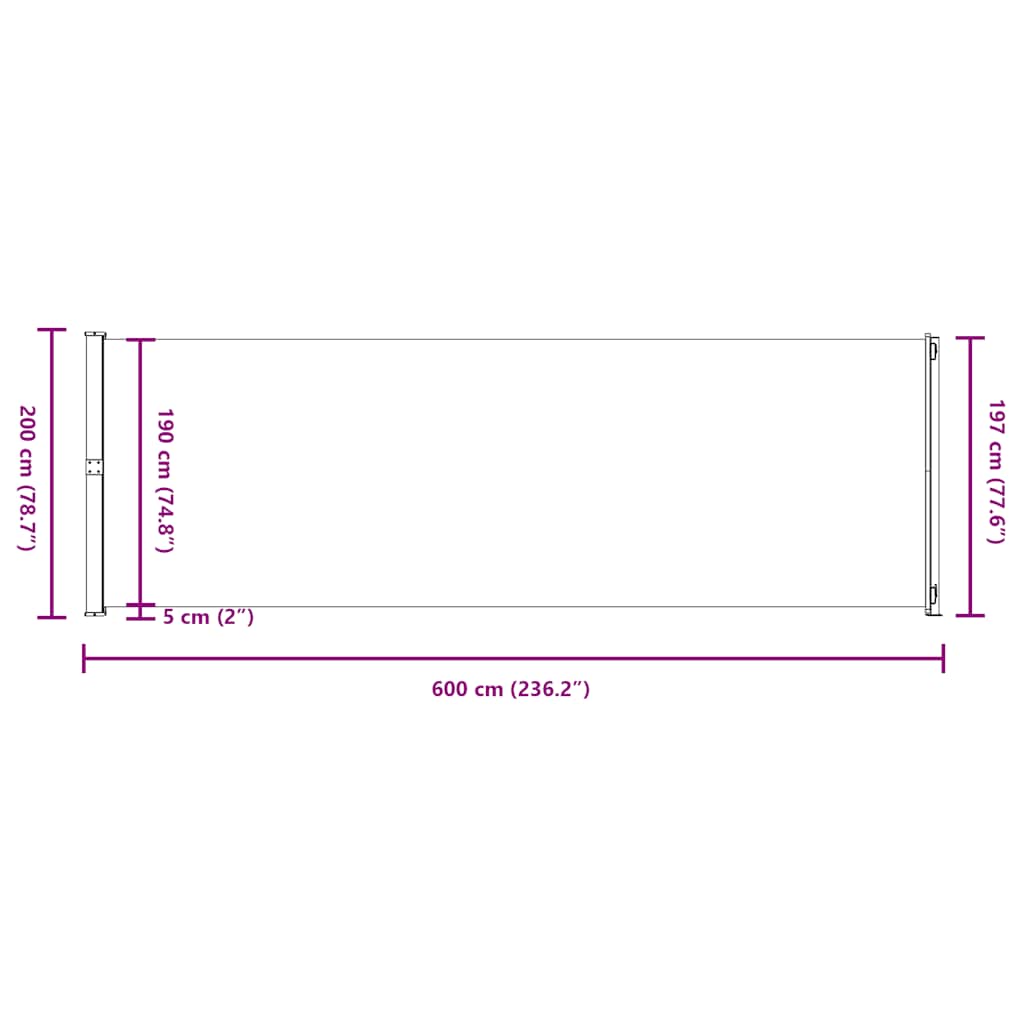 Patio Retractable Side Awning 200x614 cm Grey