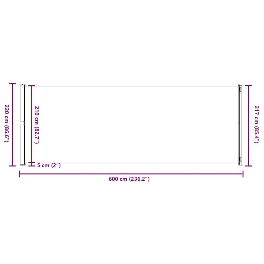 Patio Retractable Side Awning 220x614 cm Cream