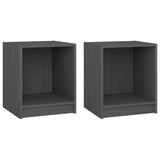Bedside Cabinets 2 pcs Grey 35.5x33.5x41.5 cm Solid Pinewood - Front View