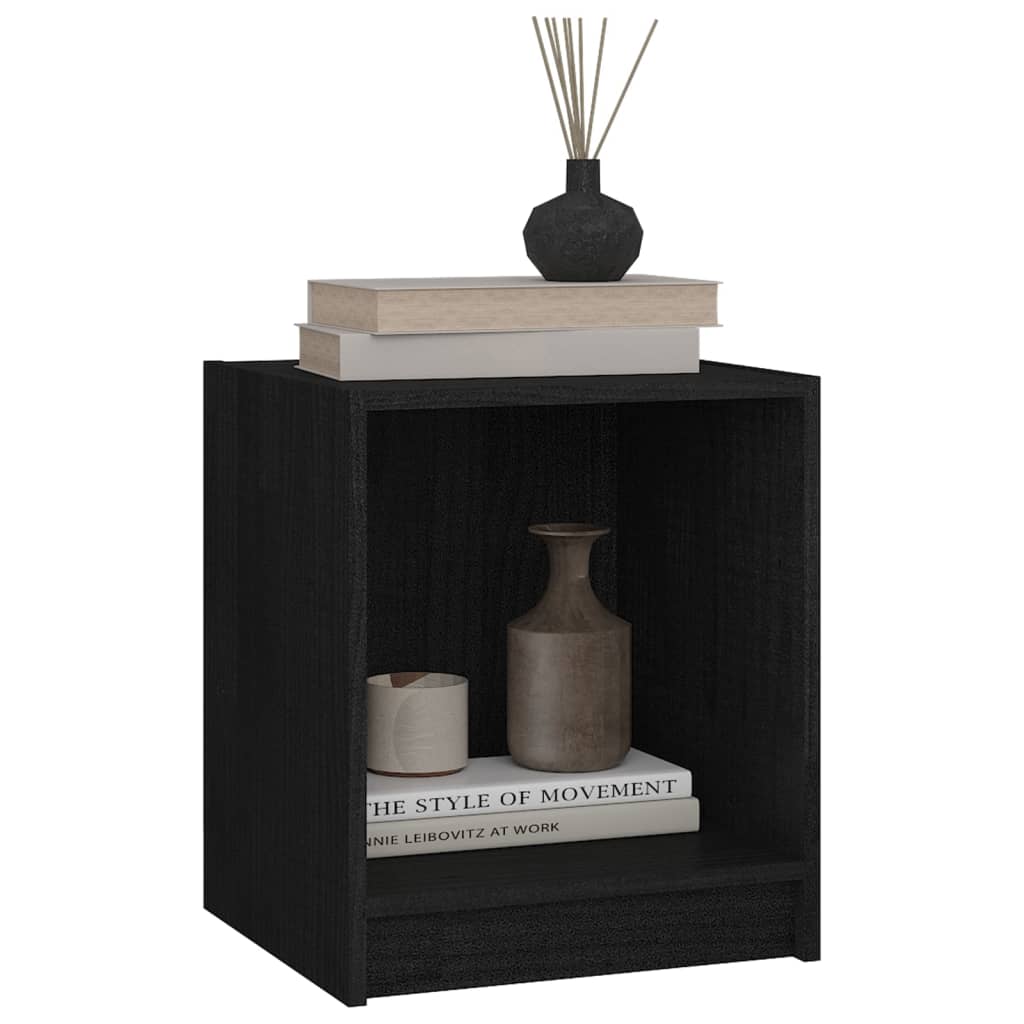 Bedside Cabinet Black 35.5x33.5x41.5 cm Solid Pinewood