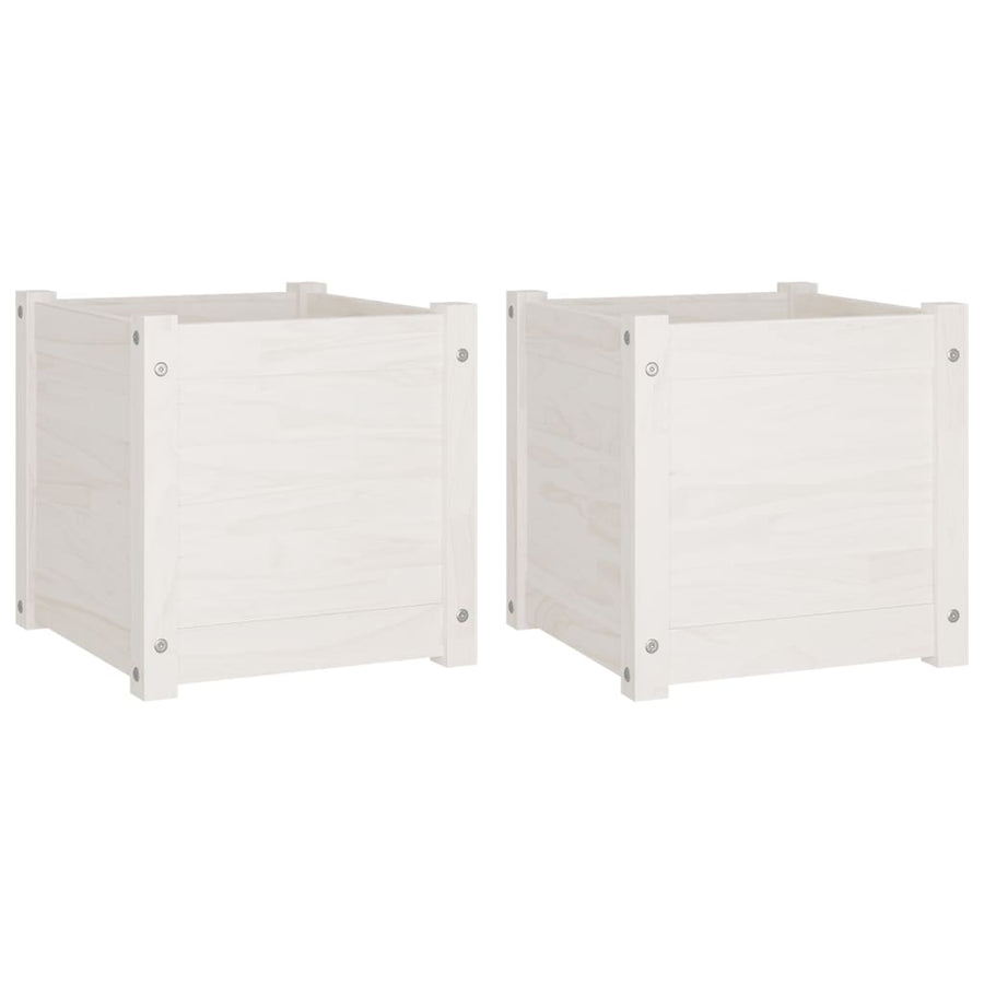 Garden Planters 2 pcs White 40x40x40 cm Solid Pinewood