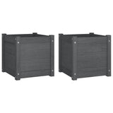 Garden Planters 2 pcs Grey 40x40x40 cm Solid Pinewood - Front View