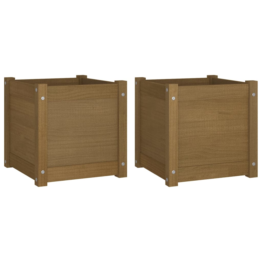 Garden Planters 2 pcs Honey Brown 40x40x40 cm Solid Pinewood