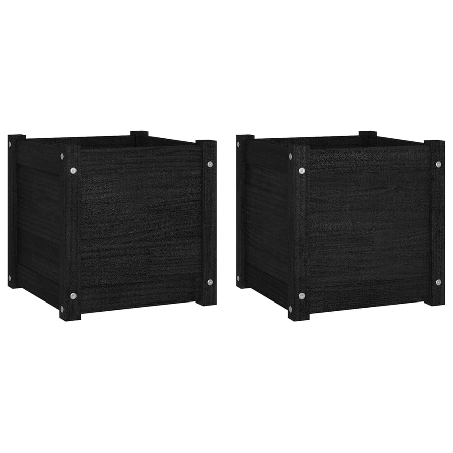 Garden Planters 2 pcs Black 40x40x40 cm Solid Pinewood