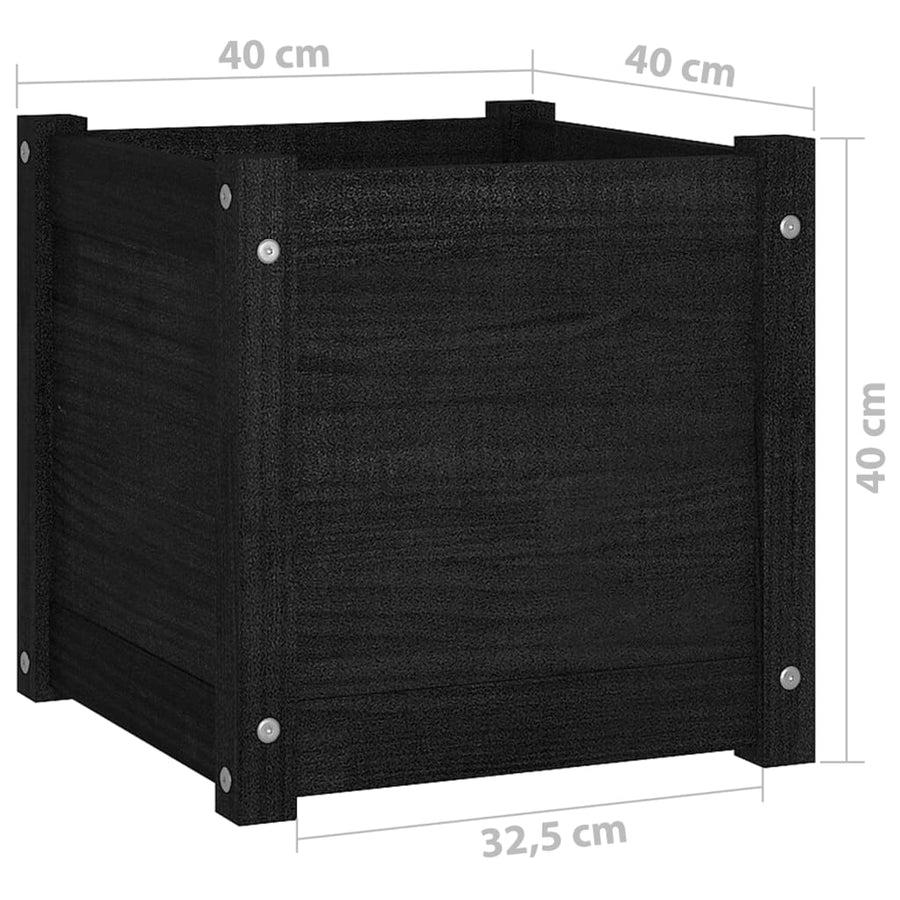 Garden Planters 2 pcs Black 40x40x40 cm Solid Pinewood