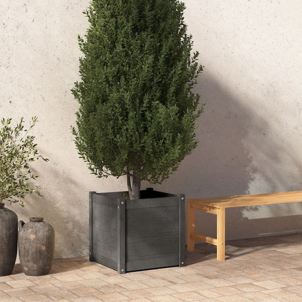 Garden Planter Grey 50x50x50 cm Solid Pinewood