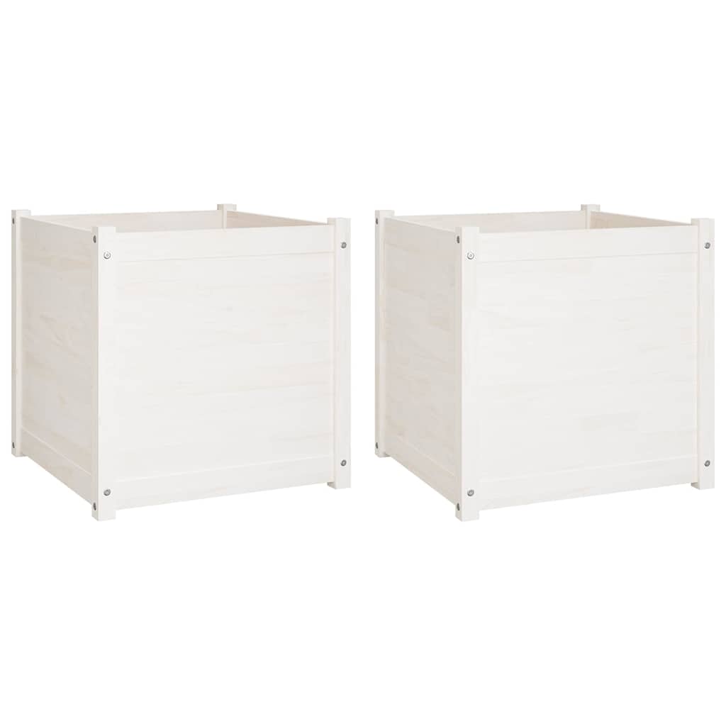 Garden Planters 2 pcs White 60x60x60 cm Solid Wood Pine