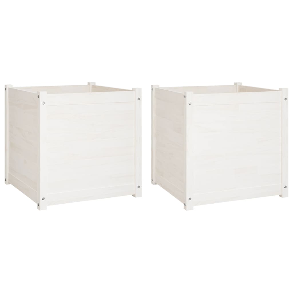 Garden Planters 2 pcs White 60x60x60 cm Solid Wood Pine