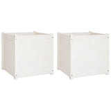 Garden Planters 2 pcs White 60x60x60 cm Solid Wood Pine - Front View
