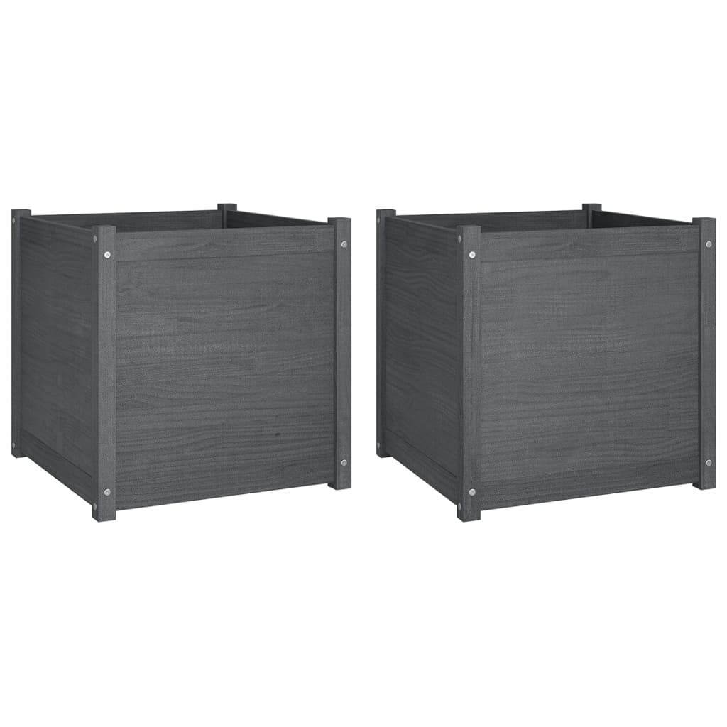 Garden Planters 2 pcs Grey 60x60x60 cm Solid Pinewood