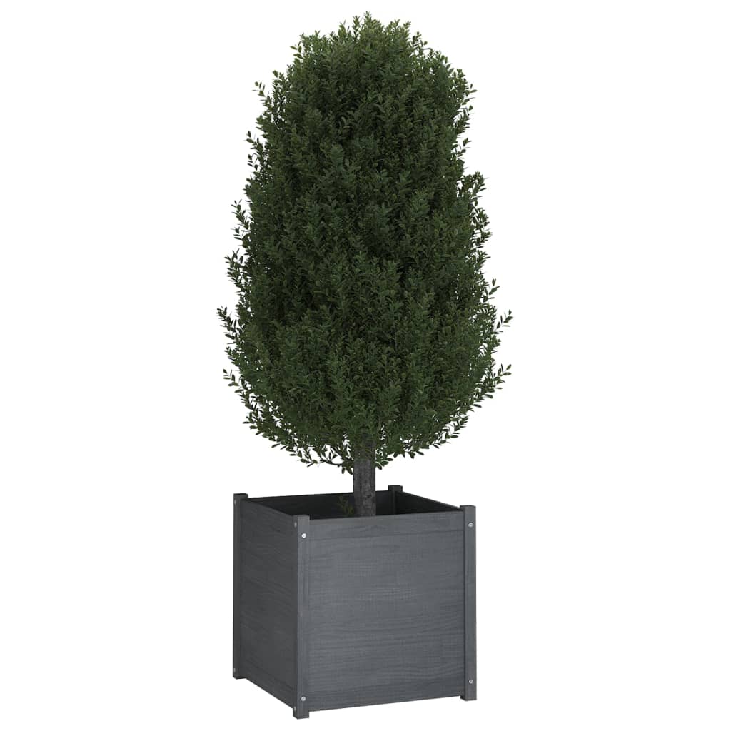 Garden Planters 2 pcs Grey 60x60x60 cm Solid Pinewood