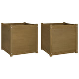 Garden Planters 2 pcs Honey Brown 60x60x60 cm Solid Pinewood - Front View