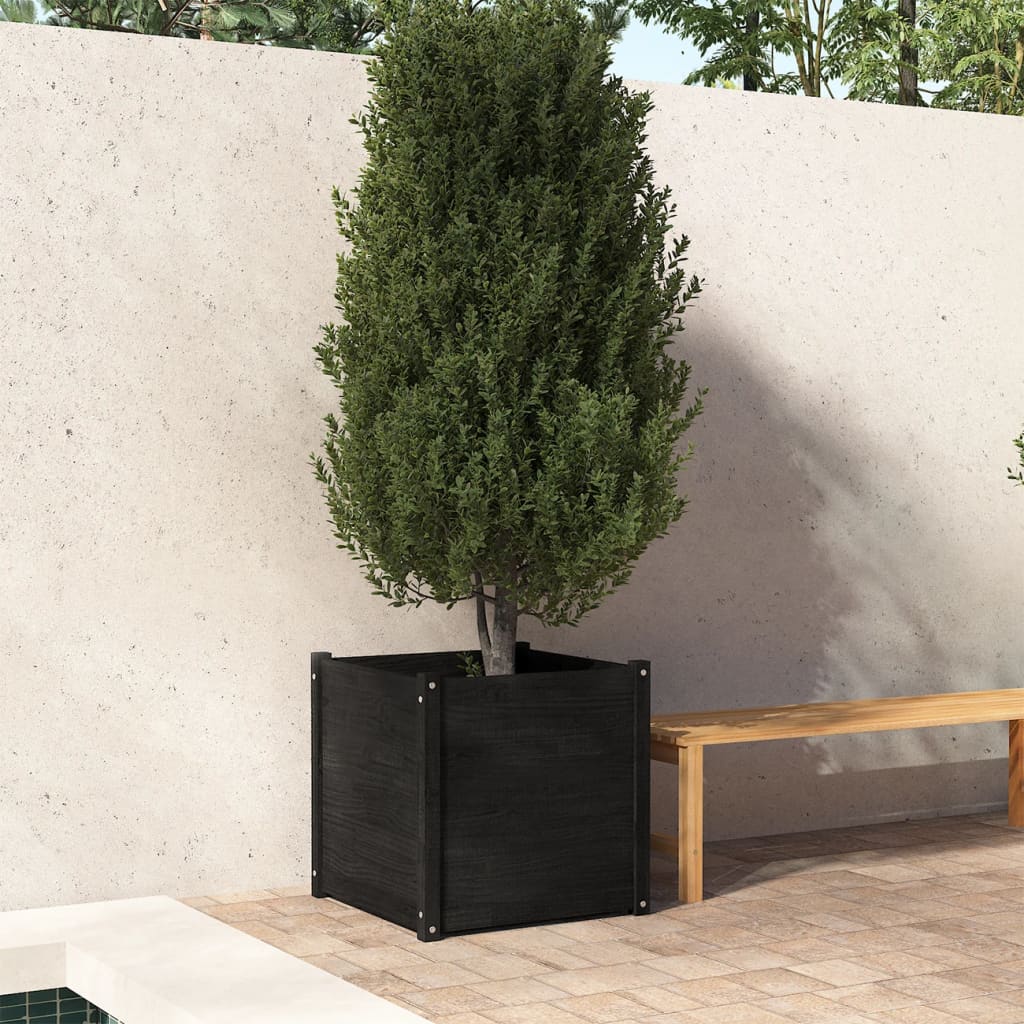 Garden Planter Black 60x60x60 cm Solid Pinewood