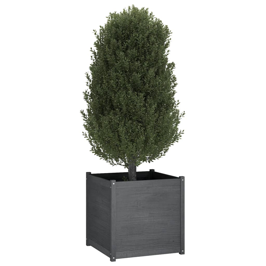 Garden Planter Grey 70x70x70 cm Solid Pinewood