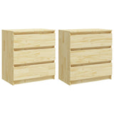 Bedside Cabinets 2 pcs 60x36x64 cm Solid Pinewood - Front View