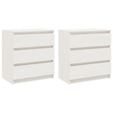 Bedside Cabinets 2 pcs White 60x36x64 cm Solid Pinewood - Front View