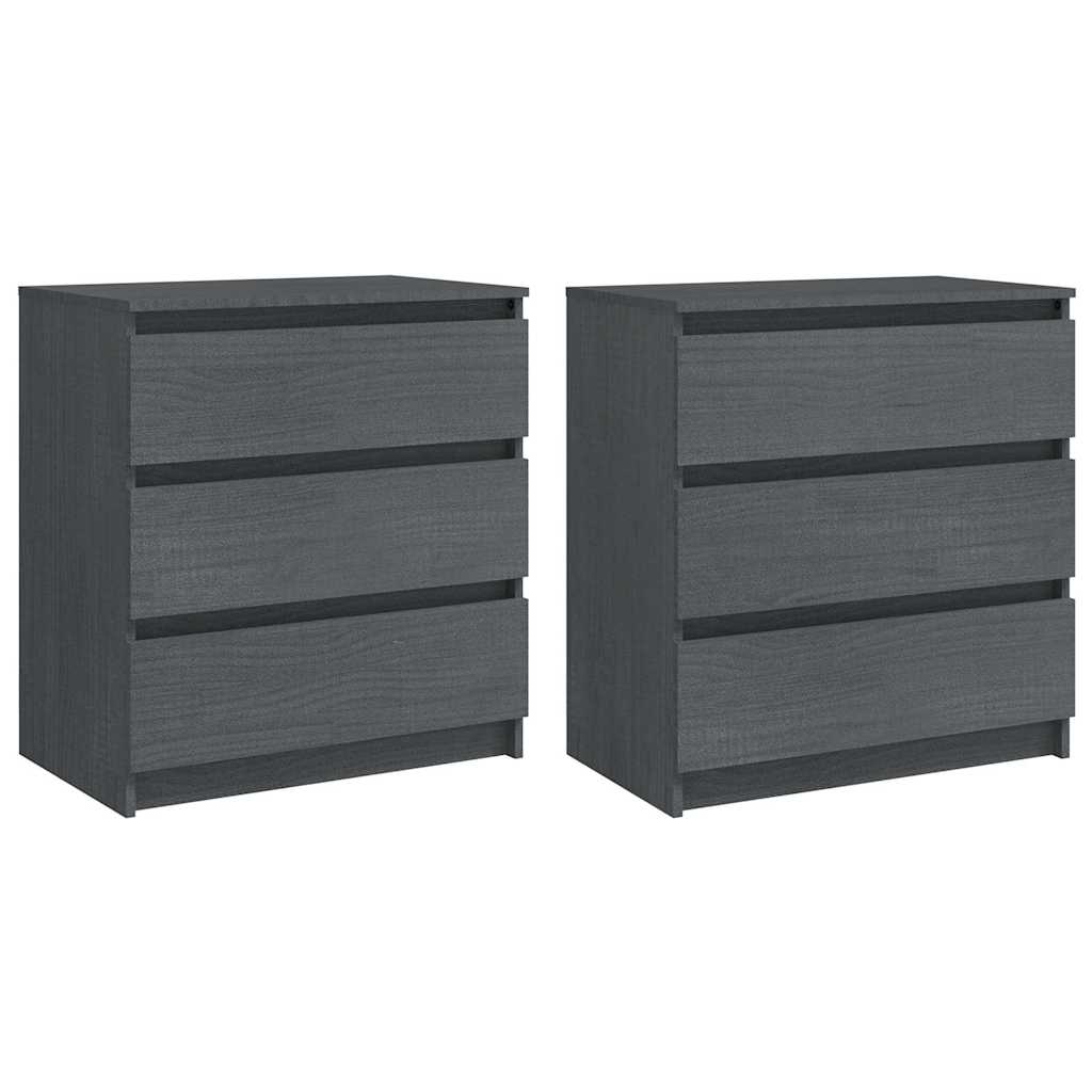 Bedside Cabinets 2 pcs Grey 60x36x64 cm Solid Wood Pine