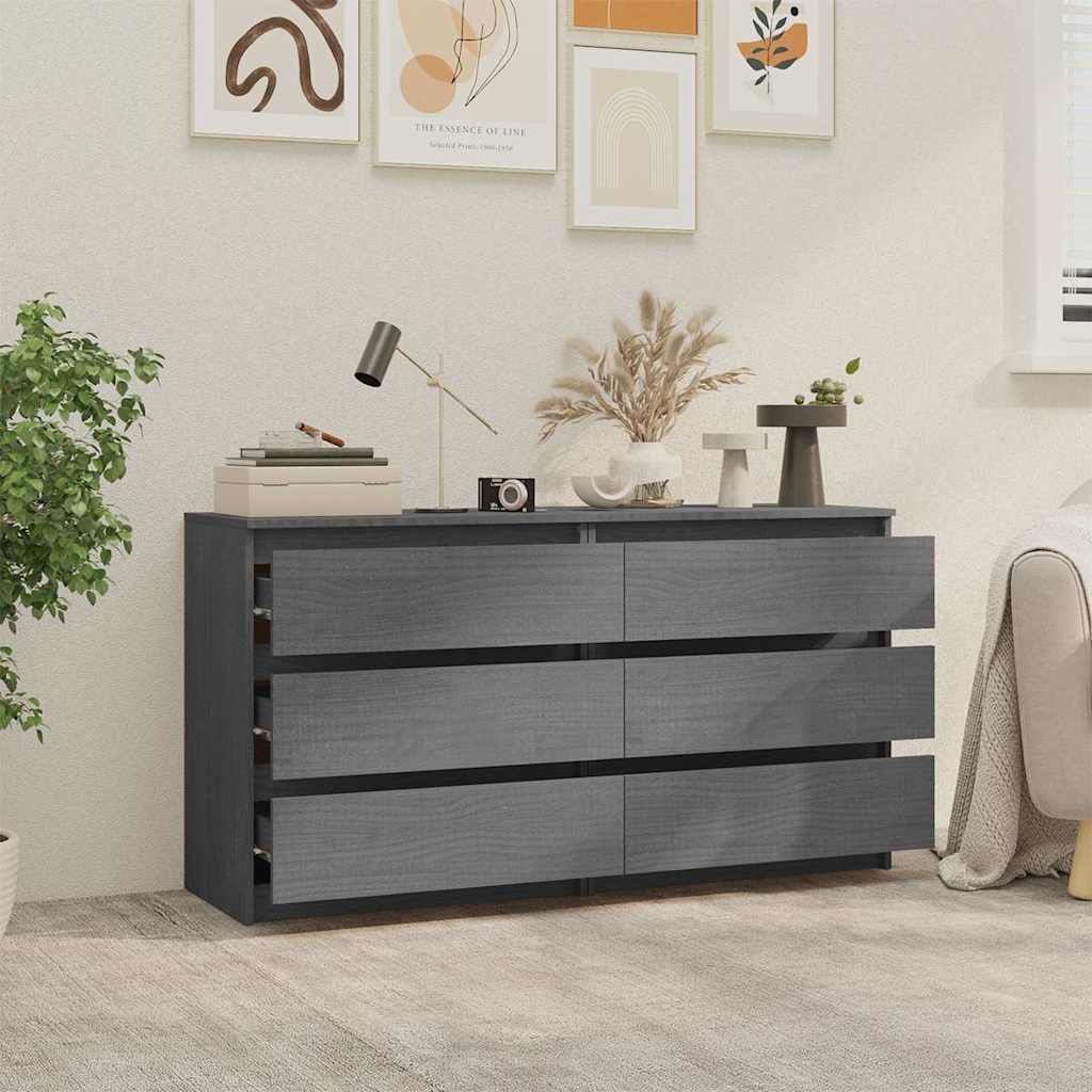 Bedside Cabinets 2 pcs Grey 60x36x64 cm Solid Wood Pine