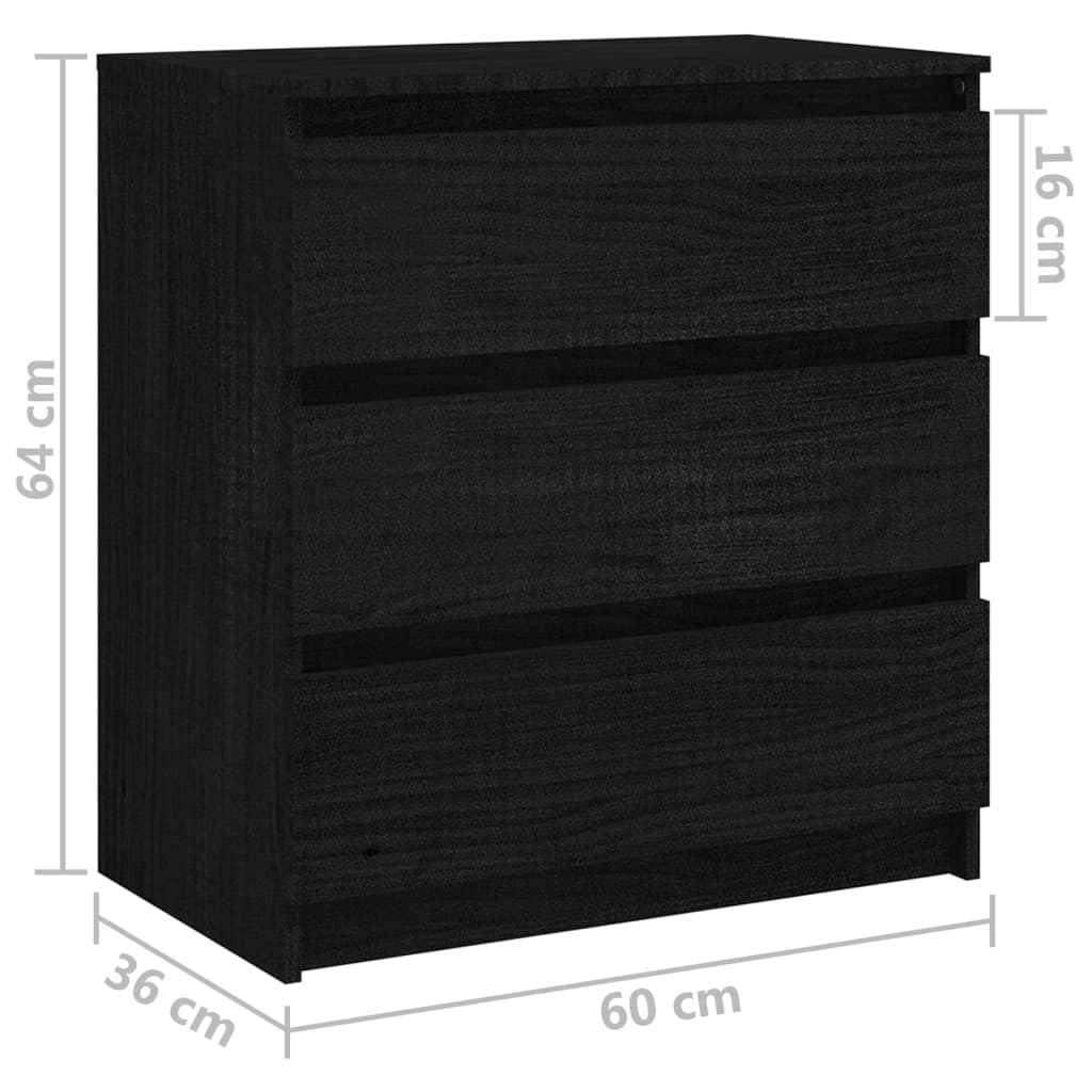 Bedside Cabinets 2 pcs Black 60x36x64 cm Solid Pinewood