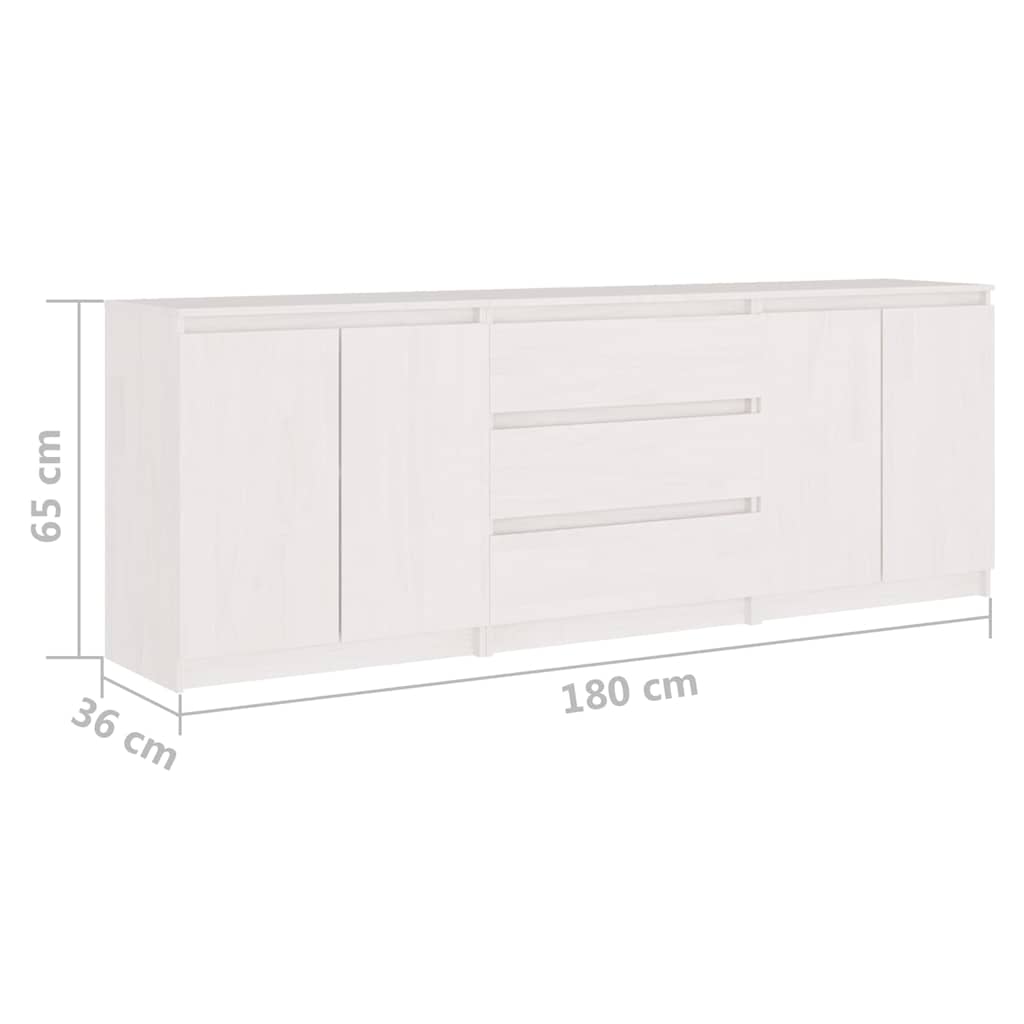 Side Cabinet White 180x36x65 cm Solid Wood Pine