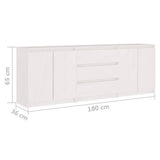 Side Cabinet White 180x36x65 cm Solid Wood Pine - Rear View
