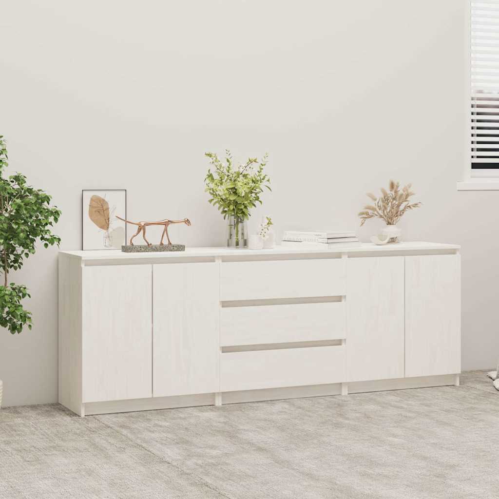 Side Cabinet White 180x36x65 cm Solid Wood Pine