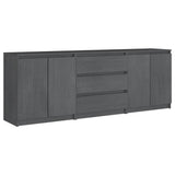 Side Cabinet Grey 180x36x65 cm Solid Pinewood - Front View
