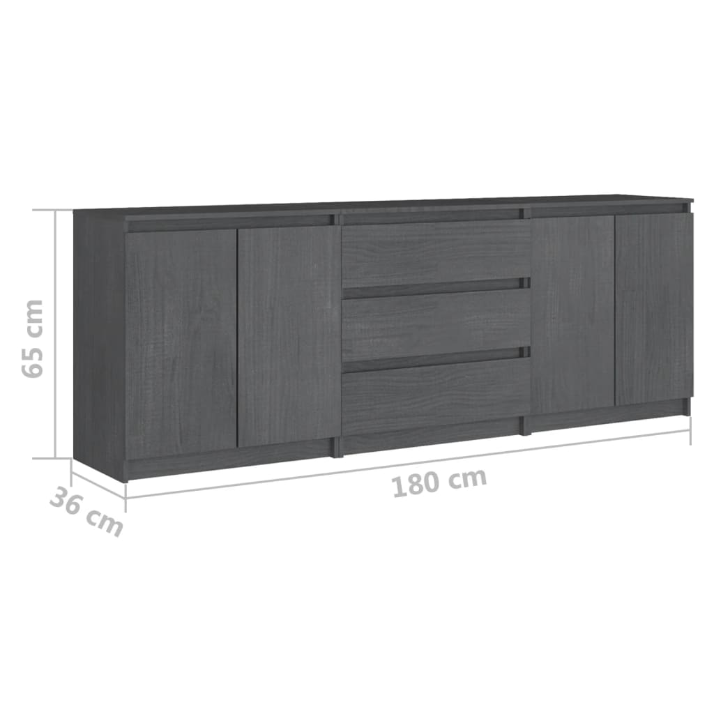 Side Cabinet Grey 180x36x65 cm Solid Pinewood