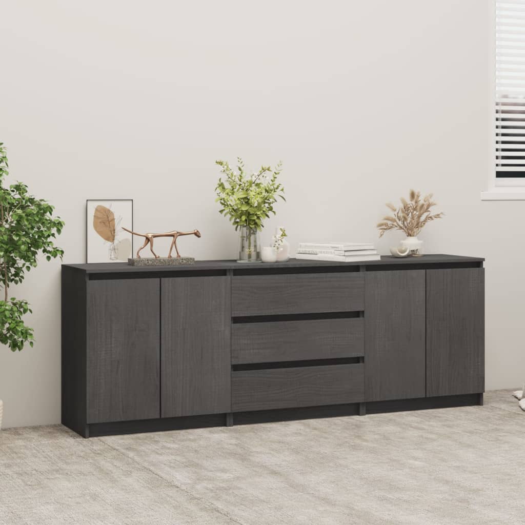 Side Cabinet Grey 180x36x65 cm Solid Pinewood