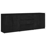Side Cabinet Black 180x36x65 cm Solid Wood Pine - Front View