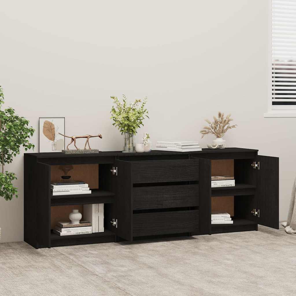 Side Cabinet Black 180x36x65 cm Solid Wood Pine