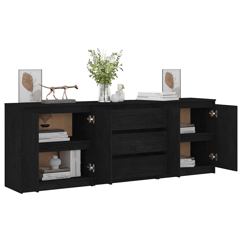 Side Cabinet Black 180x36x65 cm Solid Wood Pine