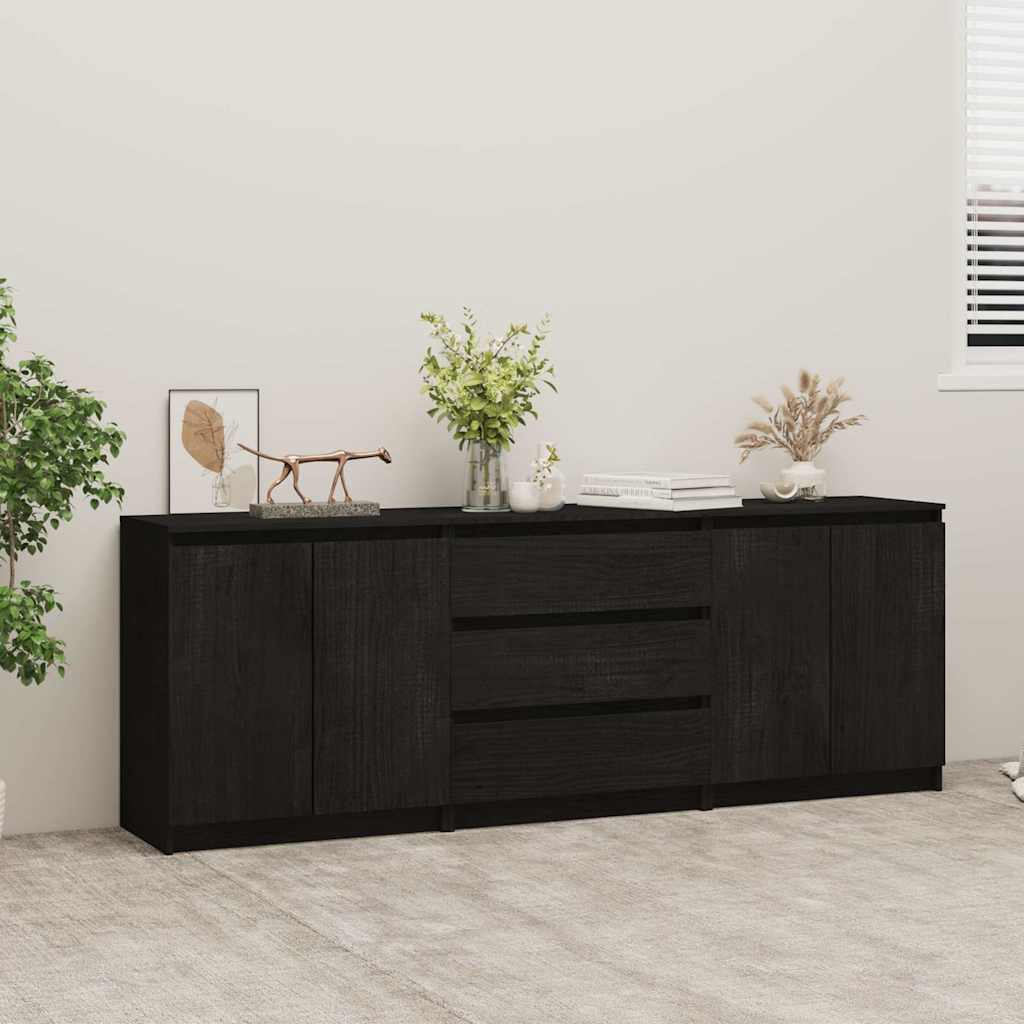 Side Cabinet Black 180x36x65 cm Solid Wood Pine