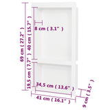 Shower Niche with 2 Compartments High Gloss White 41x69x9 cm