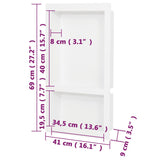 Shower Niche with 2 Compartments High Gloss White 41x69x9 cm - Close-Up Angle