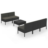 6 Piece Garden Lounge Set with Cushions Poly Rattan Black - Front View