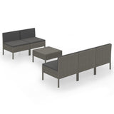 6 Piece Garden Lounge Set with Cushions Poly Rattan Grey - Front View