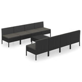 9 Piece Garden Lounge Set with Cushions Poly Rattan Black - Front View