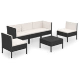 6 Piece Garden Lounge Set with Cushions Poly Rattan Black  - Front View