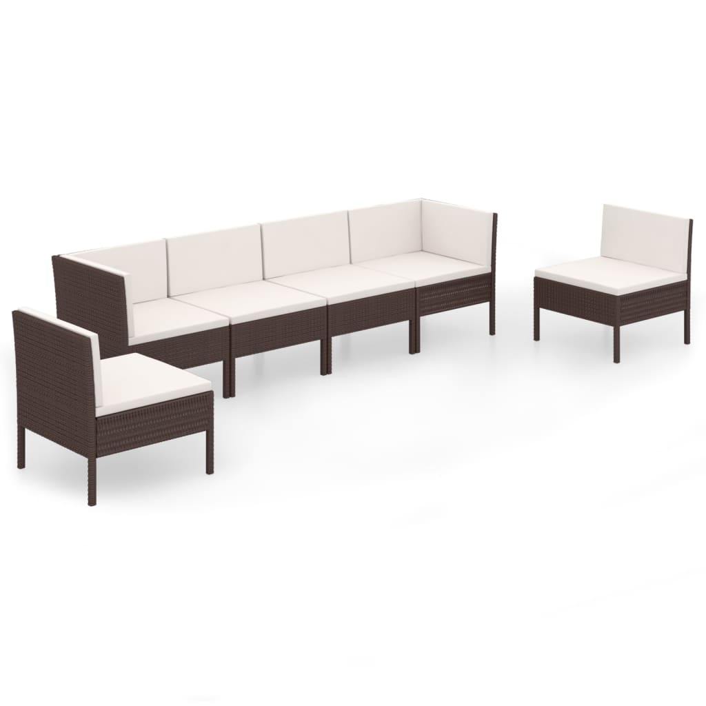 6 Piece Garden Lounge Set with Cushions Poly Rattan Brown