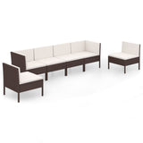6 Piece Garden Lounge Set with Cushions Poly Rattan Brown - Front View